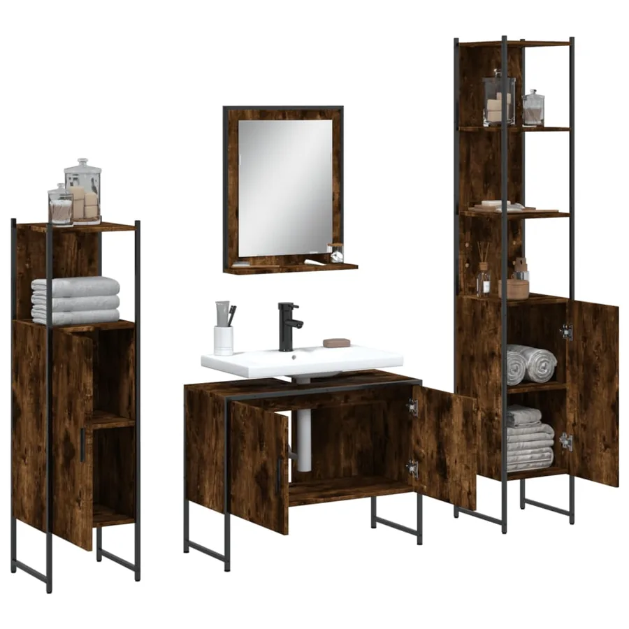 Ensemble d'armoires de salle de bain 4 pcs chêne fumé - 4