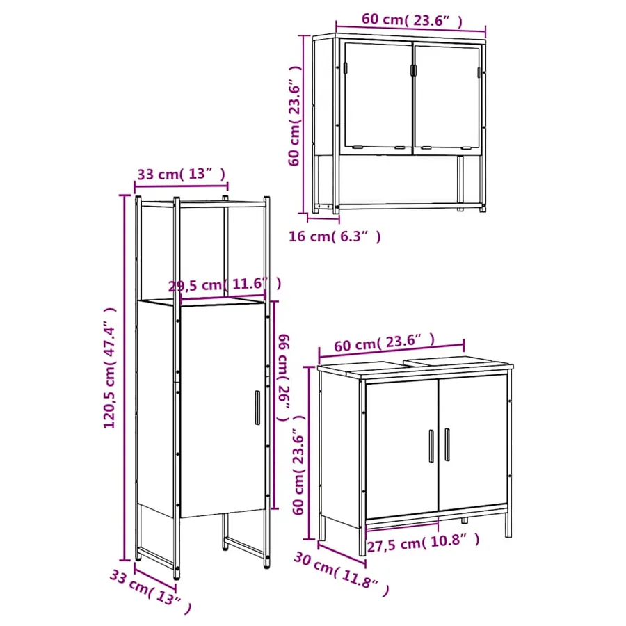 Ensemble de meubles de salle de bain 3 pcs Chêne fumé - 13