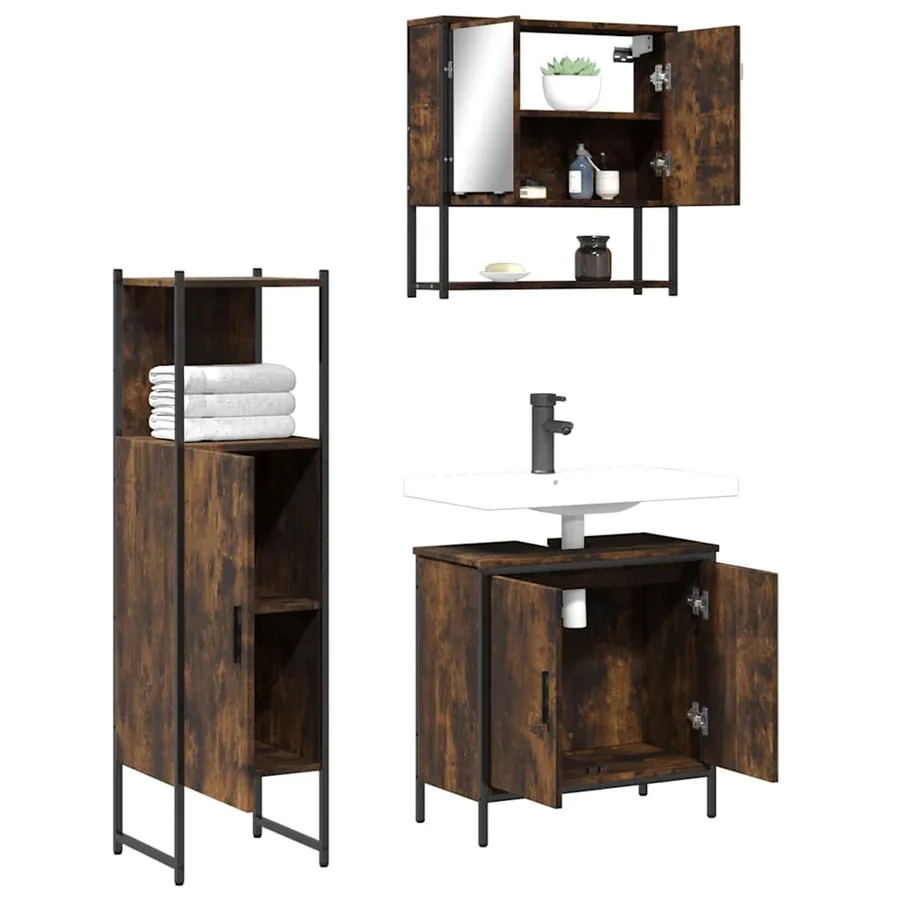 Ensemble de meubles de salle de bain 3 pcs Chêne fumé - 4