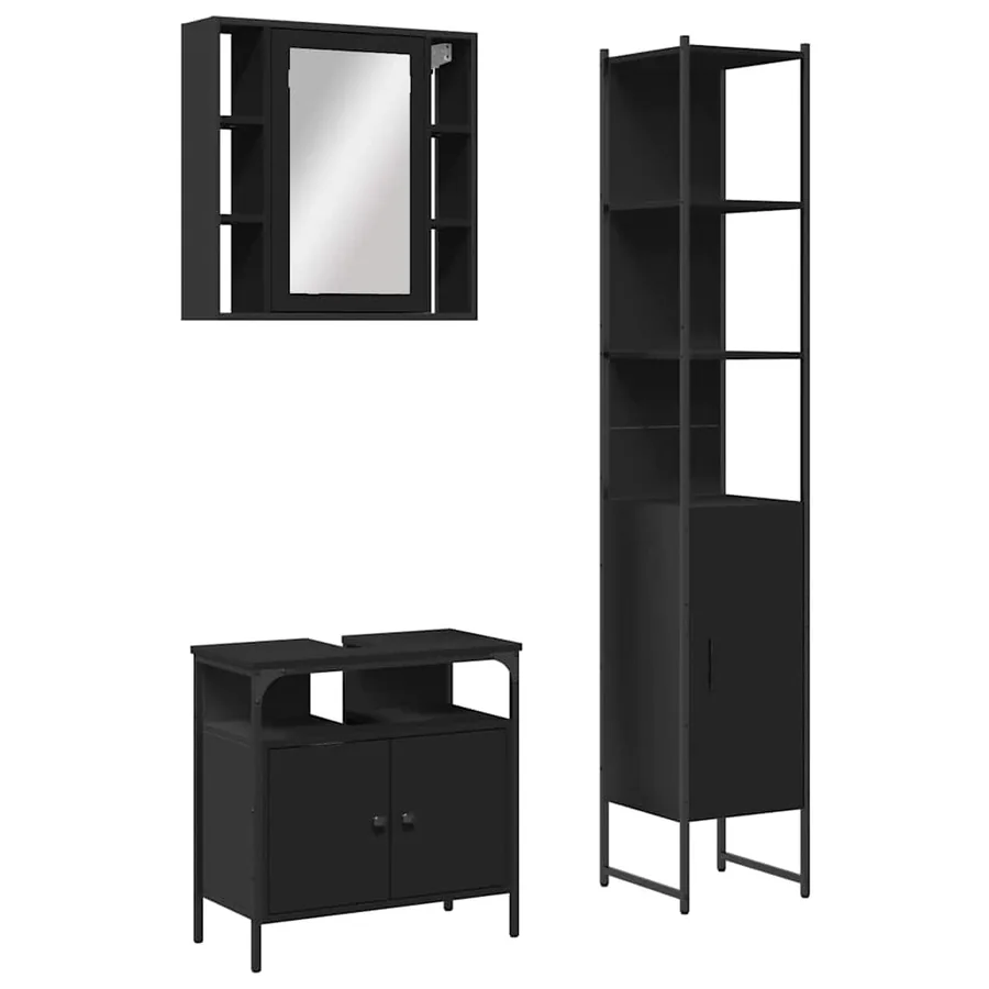 Ensemble d'armoires salle de bain 3 pcs noir bois d'ingénierie - 2