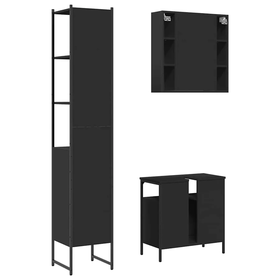 Ensemble d'armoires salle de bain 3 pcs noir bois d'ingénierie - 8