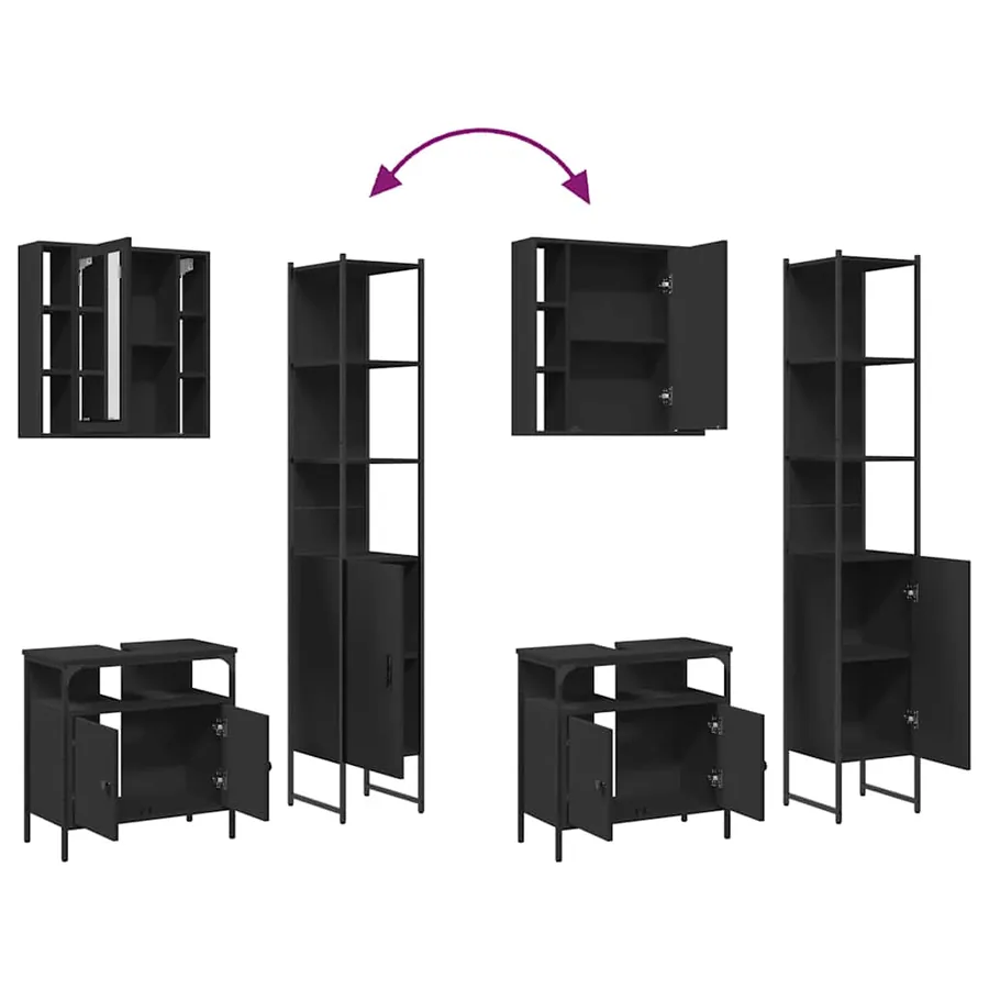 Ensemble d'armoires salle de bain 3 pcs noir bois d'ingénierie - 9