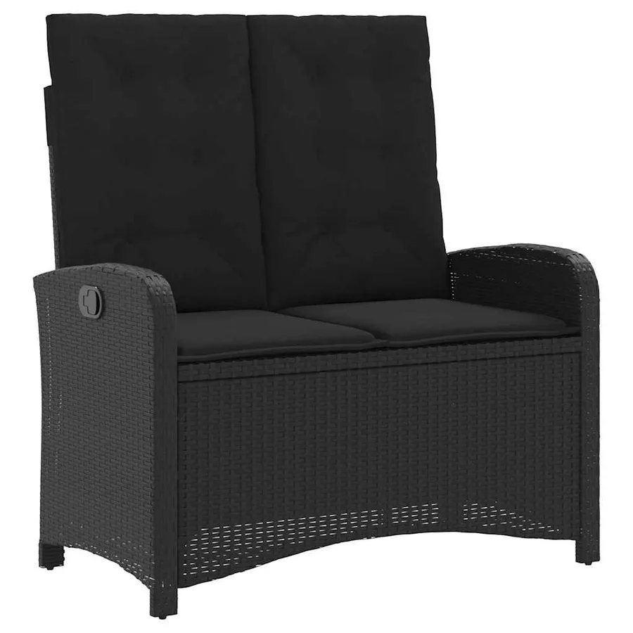 Banc inclinable de jardin avec coussins noir résine tressée - 2