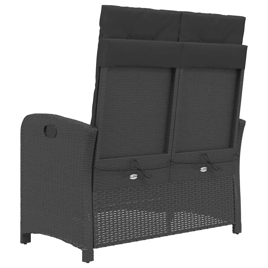 Banc inclinable de jardin avec coussins noir résine tressée - 5