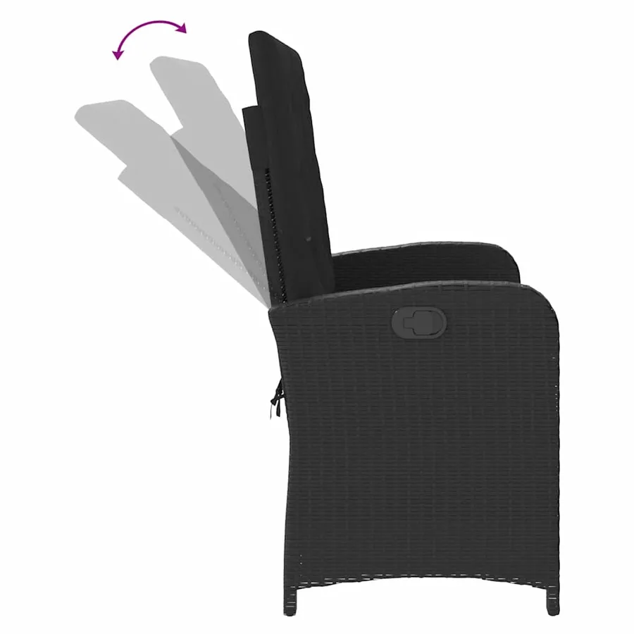Banc inclinable de jardin avec coussins noir résine tressée - 6