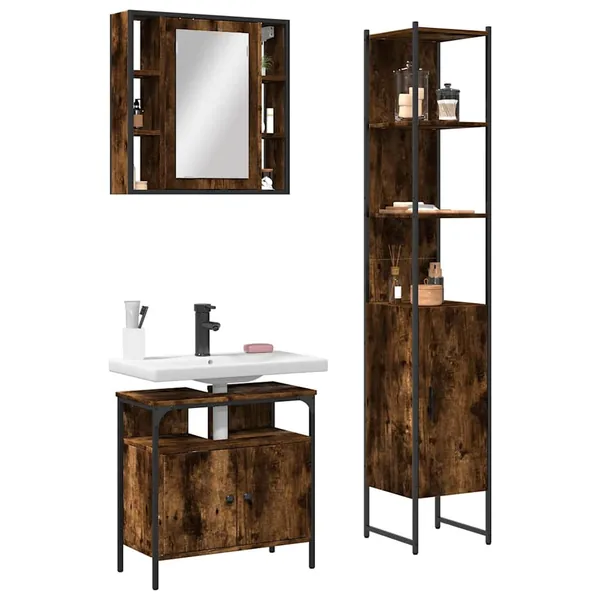 Ensemble d'armoires de salle de bain 3 pcs chêne fumé