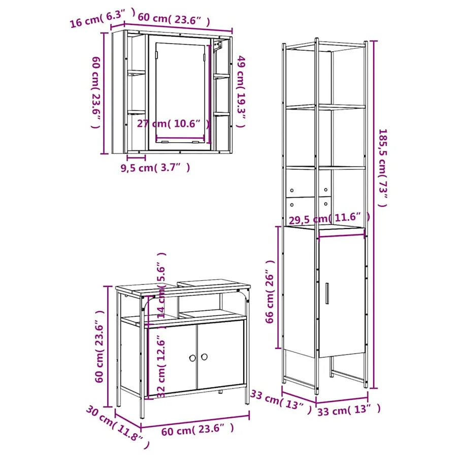 Ensemble d'armoires de salle de bain 3 pcs chêne fumé - 13