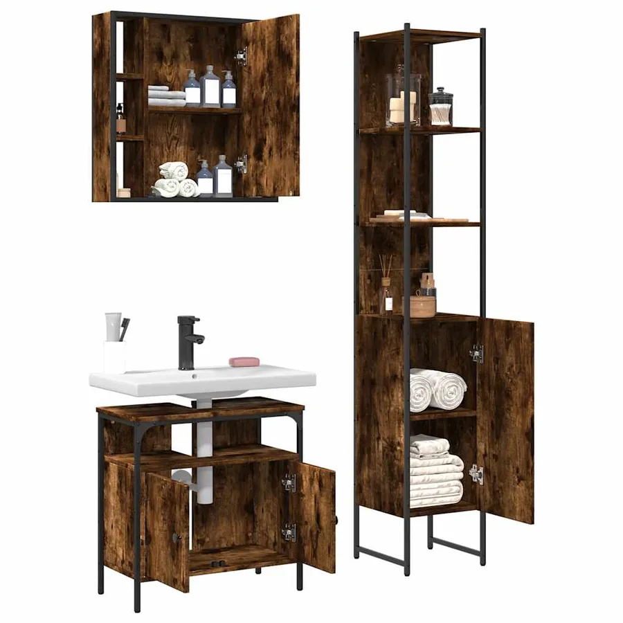 Ensemble d'armoires de salle de bain 3 pcs chêne fumé - 4