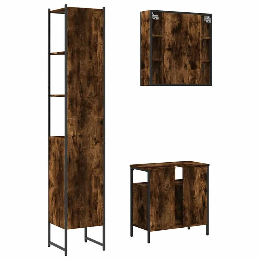 Ensemble d'armoires de salle de bain 3 pcs chêne fumé - 8
