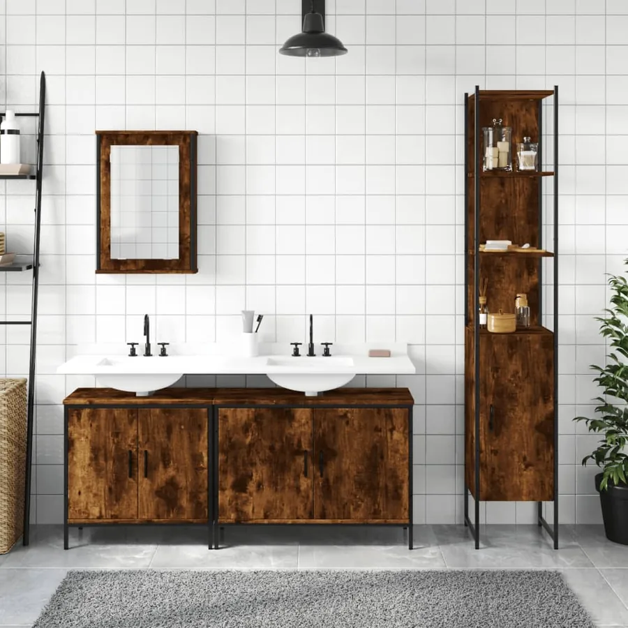 Ensemble de meubles de salle de bain 4 pcs Chêne fumé Bois - 3