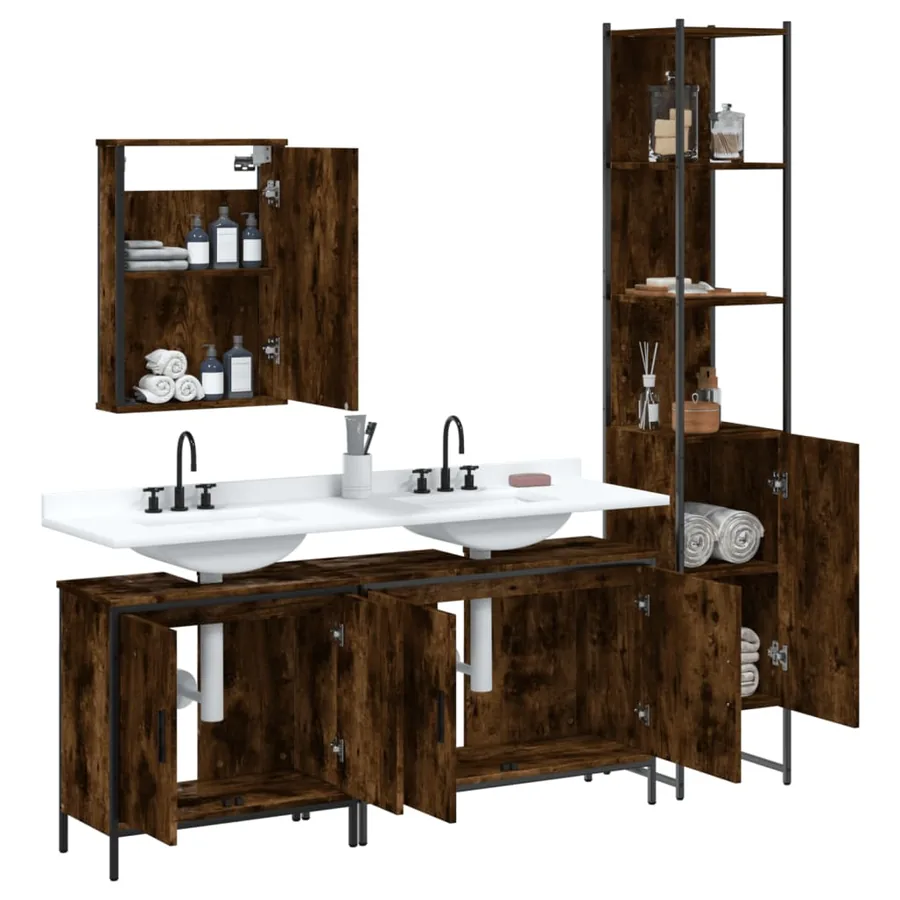 Ensemble de meubles de salle de bain 4 pcs Chêne fumé Bois - 4