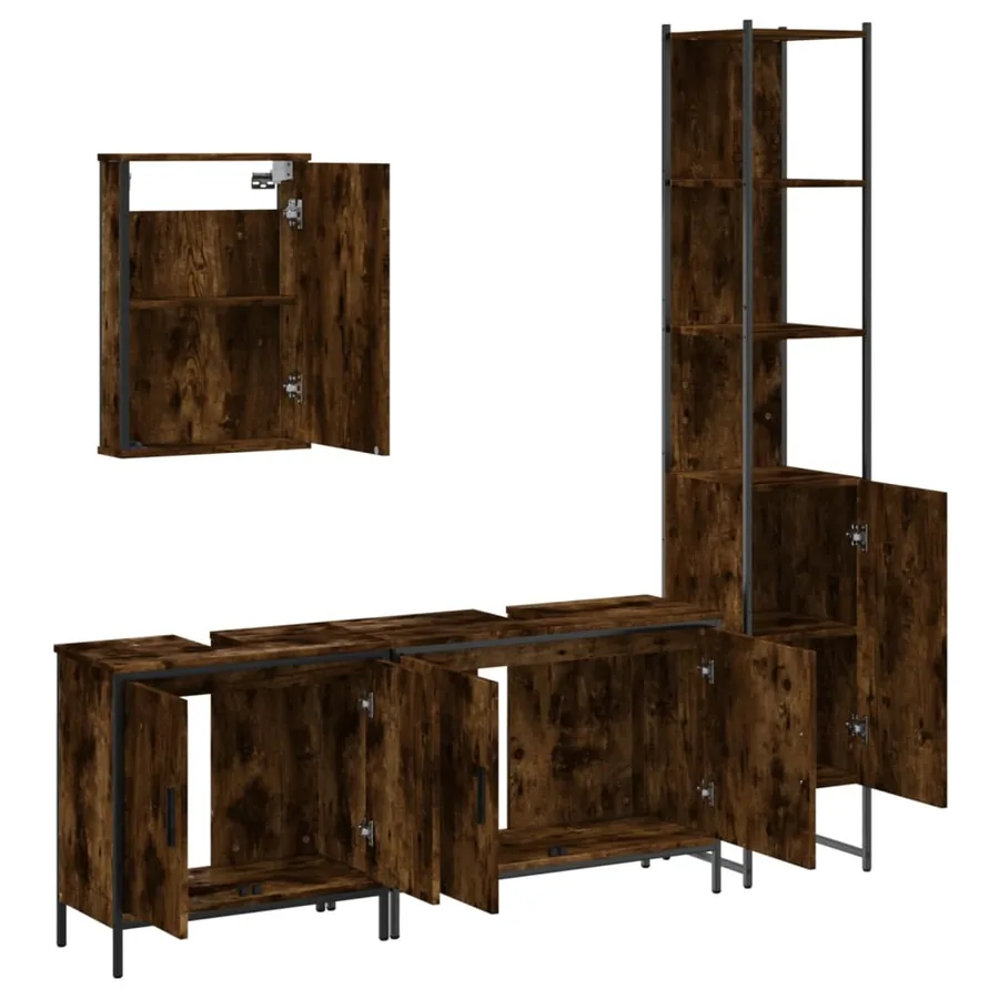 Ensemble de meubles de salle de bain 4 pcs Chêne fumé Bois - 5