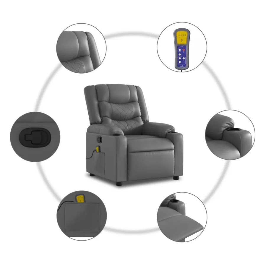Fauteuil de massage inclinable gris similicuir - 6