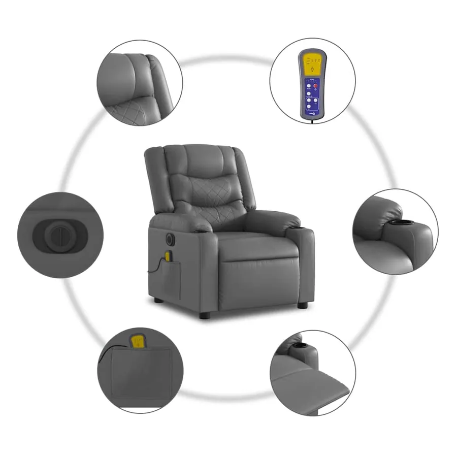 Fauteuil de massage inclinable électrique gris similicuir - 8