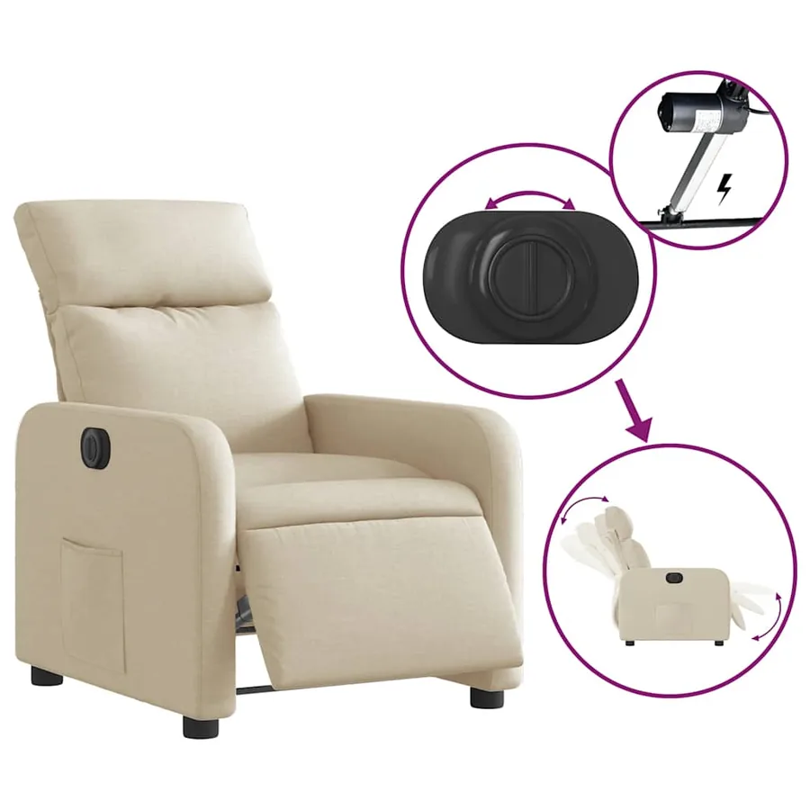 Fauteuil inclinable électrique Crème Tissu - 6
