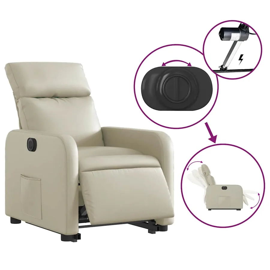 Fauteuil inclinable électrique crème similicuir - 6