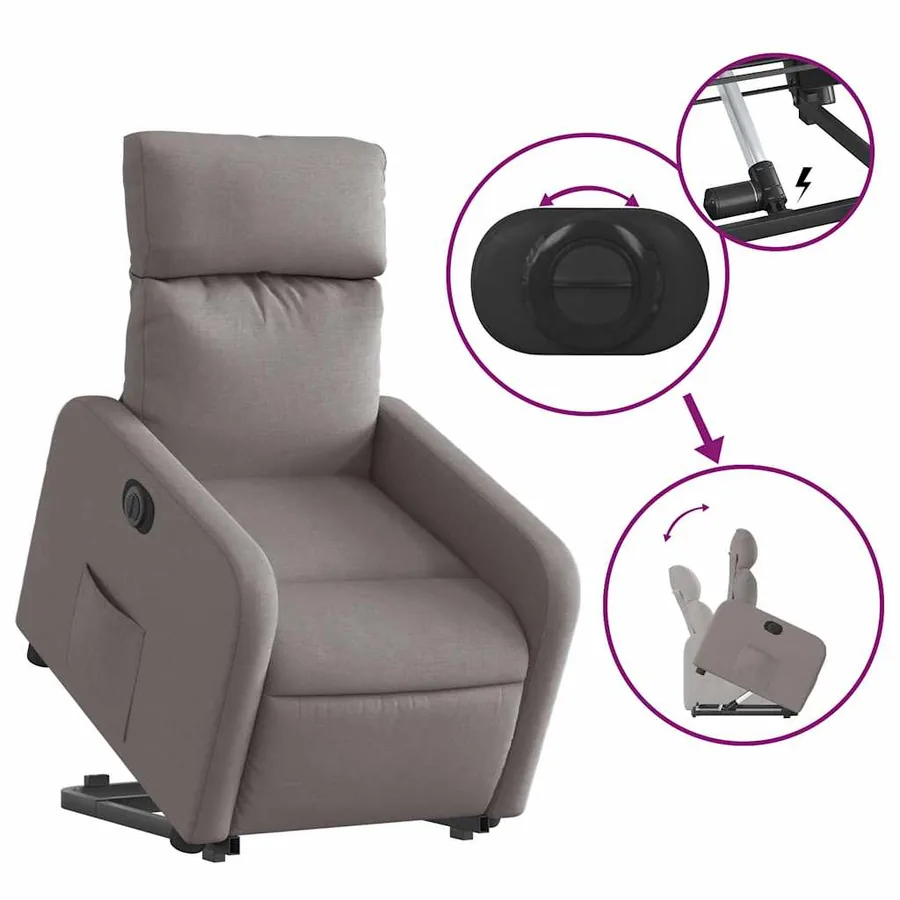 Fauteuil inclinable électrique taupe tissu - 11