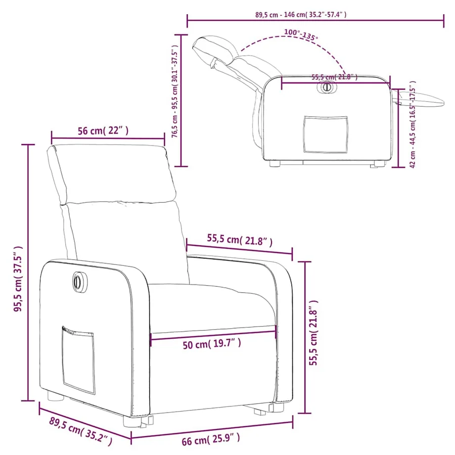 Fauteuil inclinable électrique taupe tissu - 17