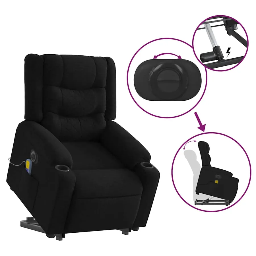 Fauteuil inclinable de massage électrique Noir Tissu - 11