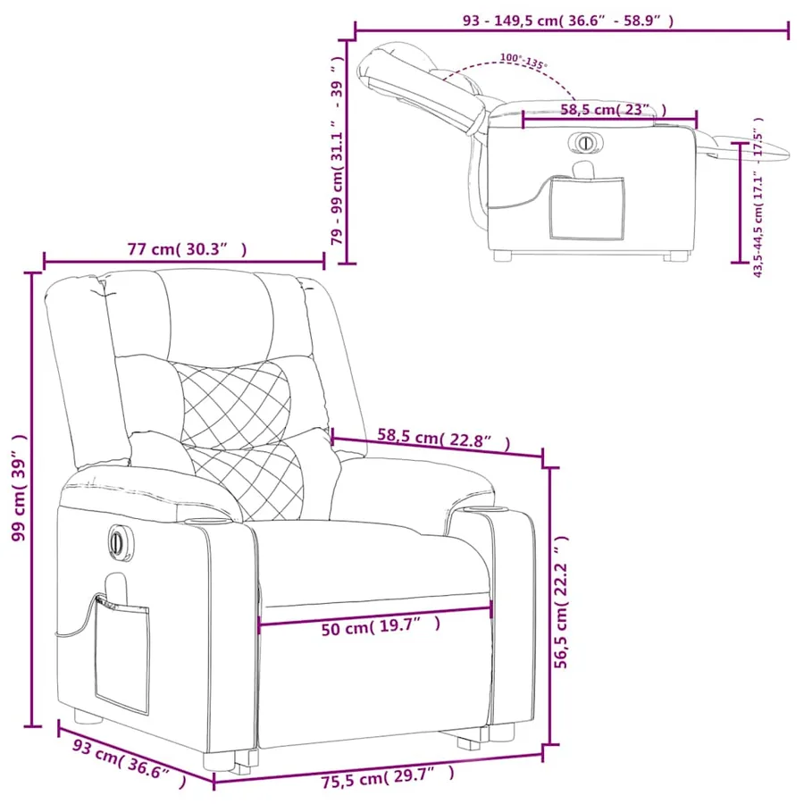 Fauteuil inclinable de massage électrique Noir Tissu - 17