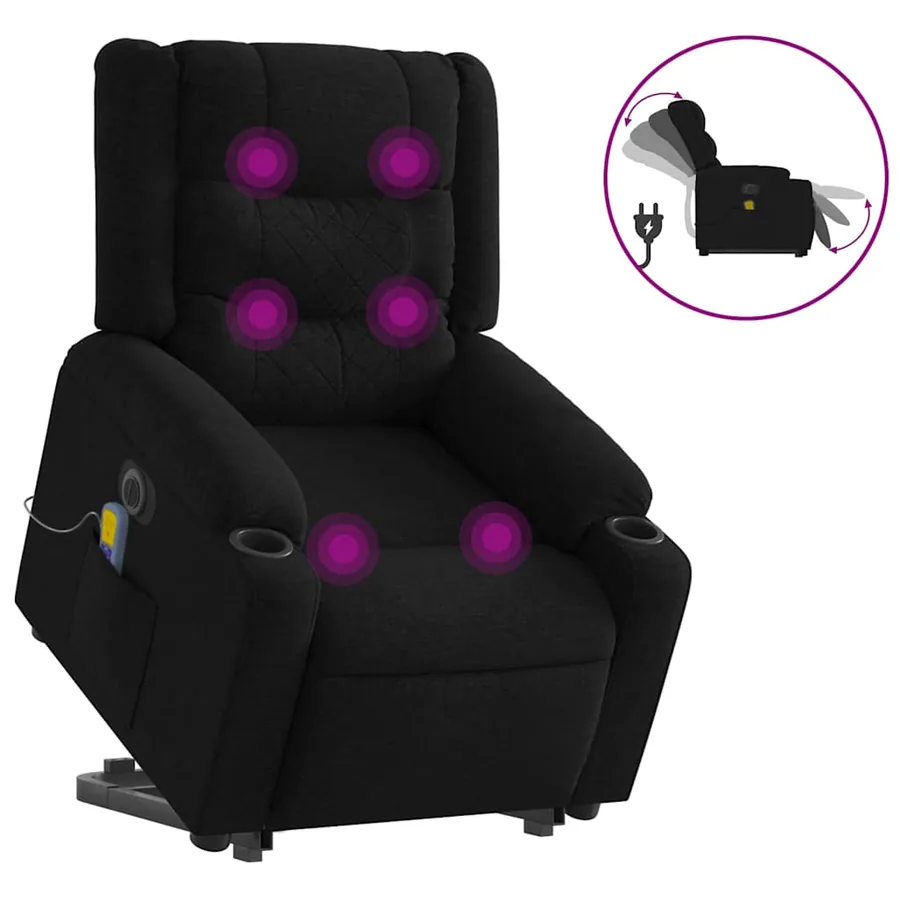 Fauteuil inclinable de massage électrique Noir Tissu - 2