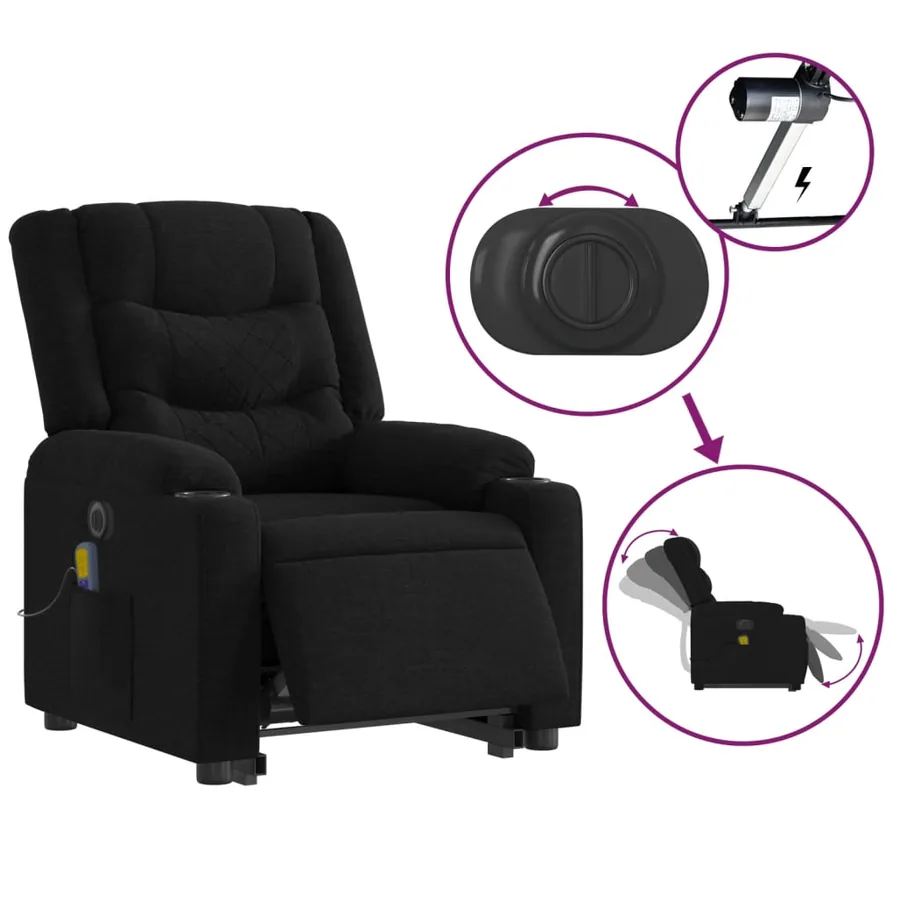 Fauteuil inclinable de massage électrique Noir Tissu - 6