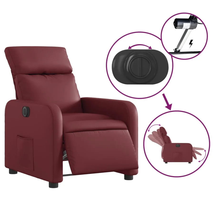 Fauteuil inclinable électrique Rouge bordeaux Similicuir - 6