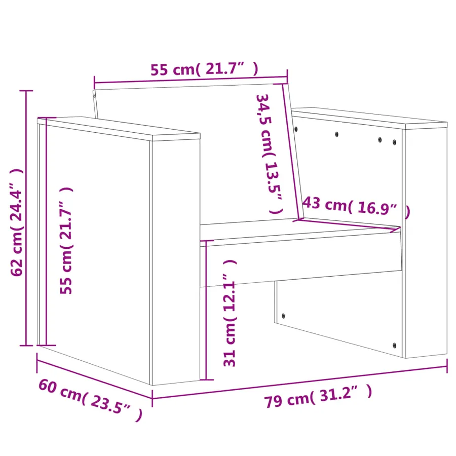 Canapé de jardin 79x60x62 cm bois de pin imprégné - 9