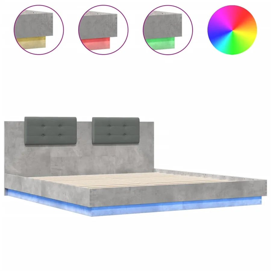 Cadre de lit avec LED sans matelas gris béton 200x200 cm - 2