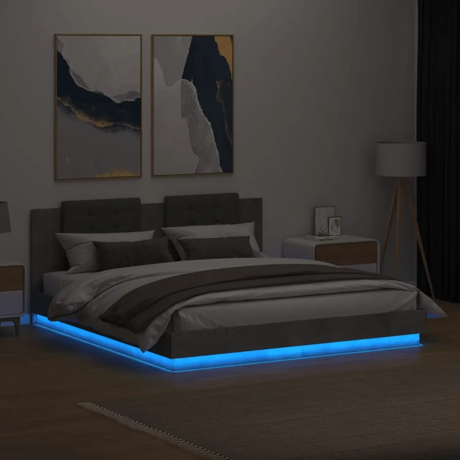 Cadre de lit avec LED sans matelas gris béton 200x200 cm - 4