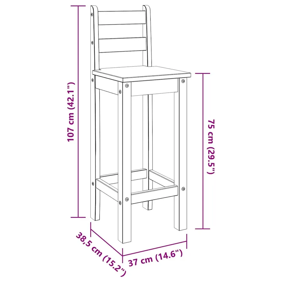 Chaises de bar lot de 2 bois de pin solide - 9