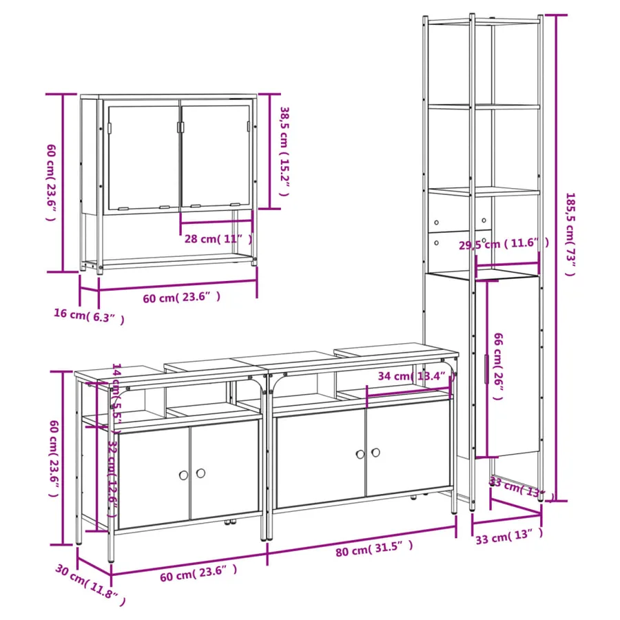 Ensemble de meubles salle de bain 4 pcs noir bois d'ingénierie - 13