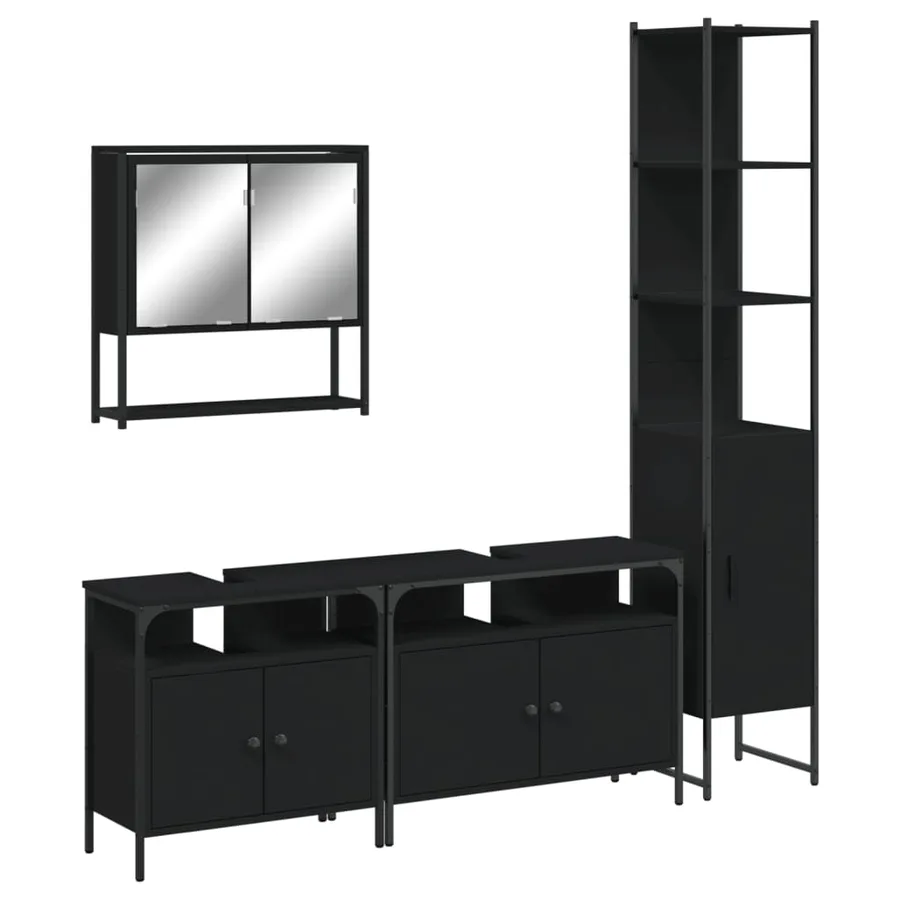 Ensemble de meubles salle de bain 4 pcs noir bois d'ingénierie - 2