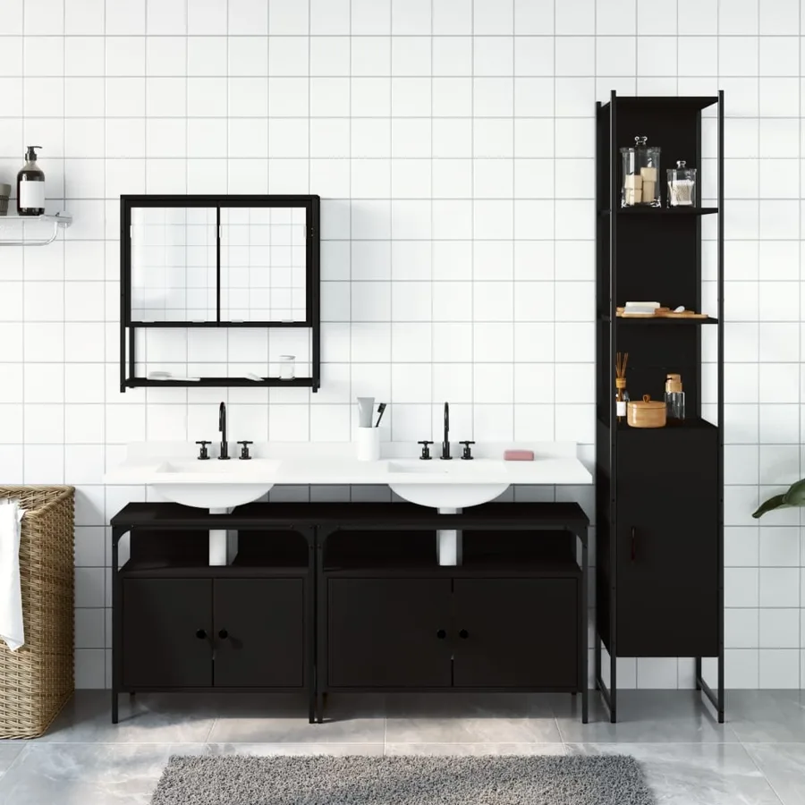 Ensemble de meubles salle de bain 4 pcs noir bois d'ingénierie - 3