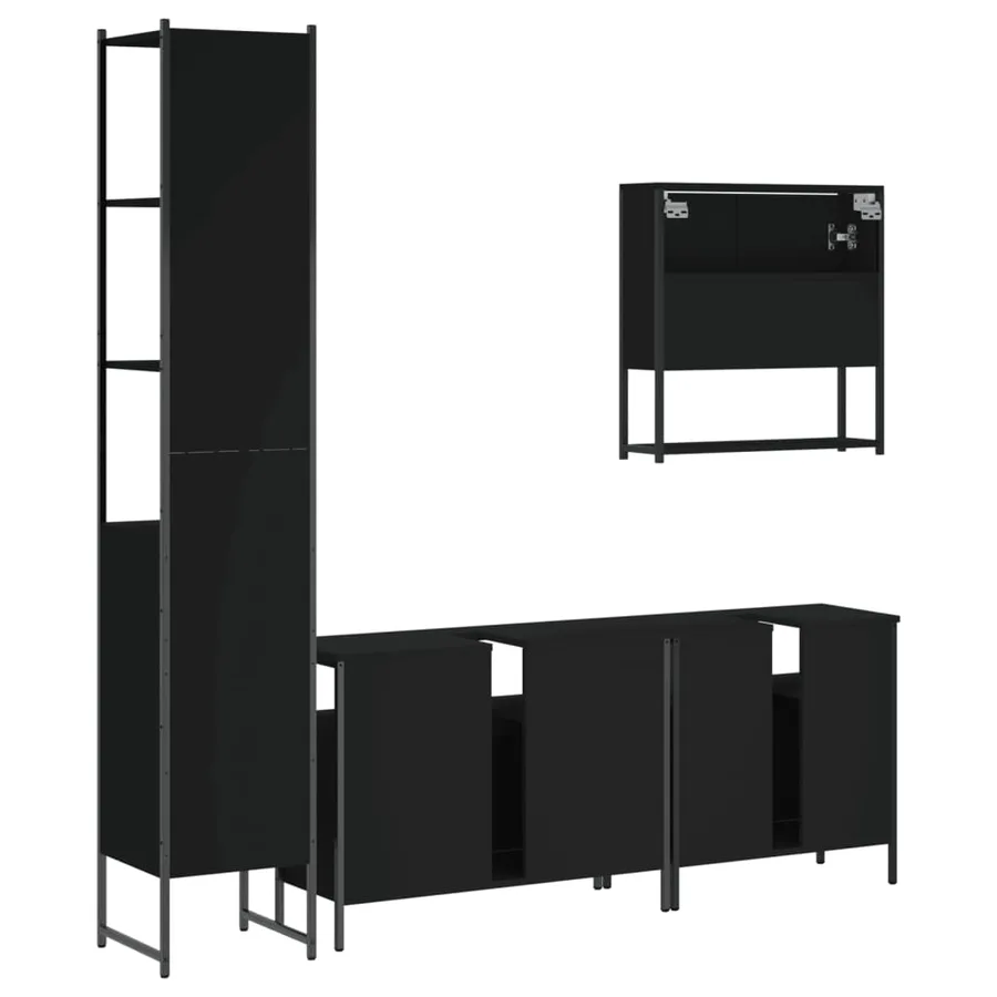 Ensemble de meubles salle de bain 4 pcs noir bois d'ingénierie - 8