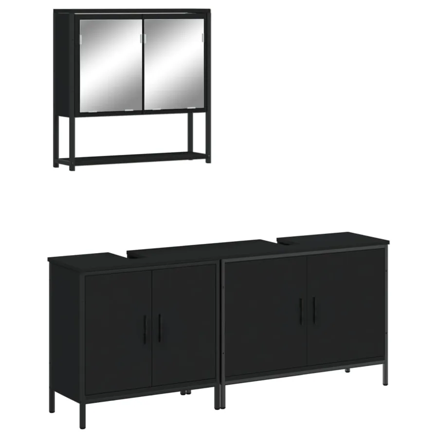 Ensemble de meubles salle de bain 3 pcs noir bois d'ingénierie - 2