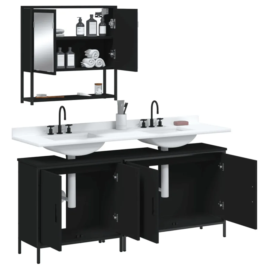 Ensemble de meubles salle de bain 3 pcs noir bois d'ingénierie - 4