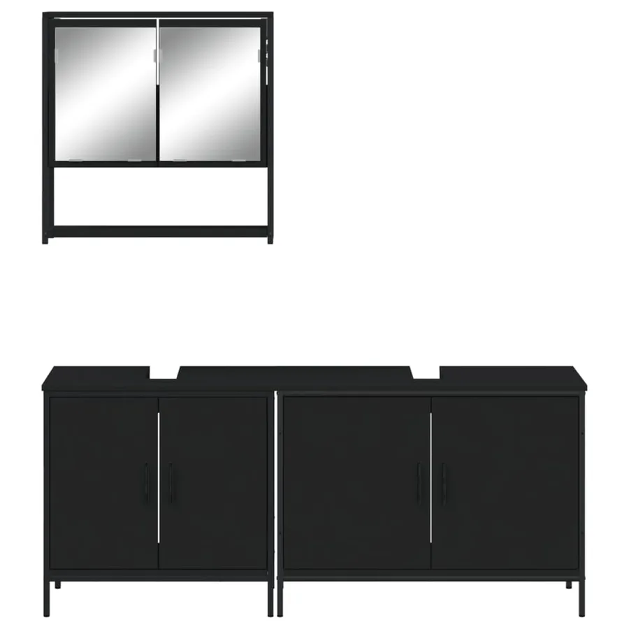 Ensemble de meubles salle de bain 3 pcs noir bois d'ingénierie - 5