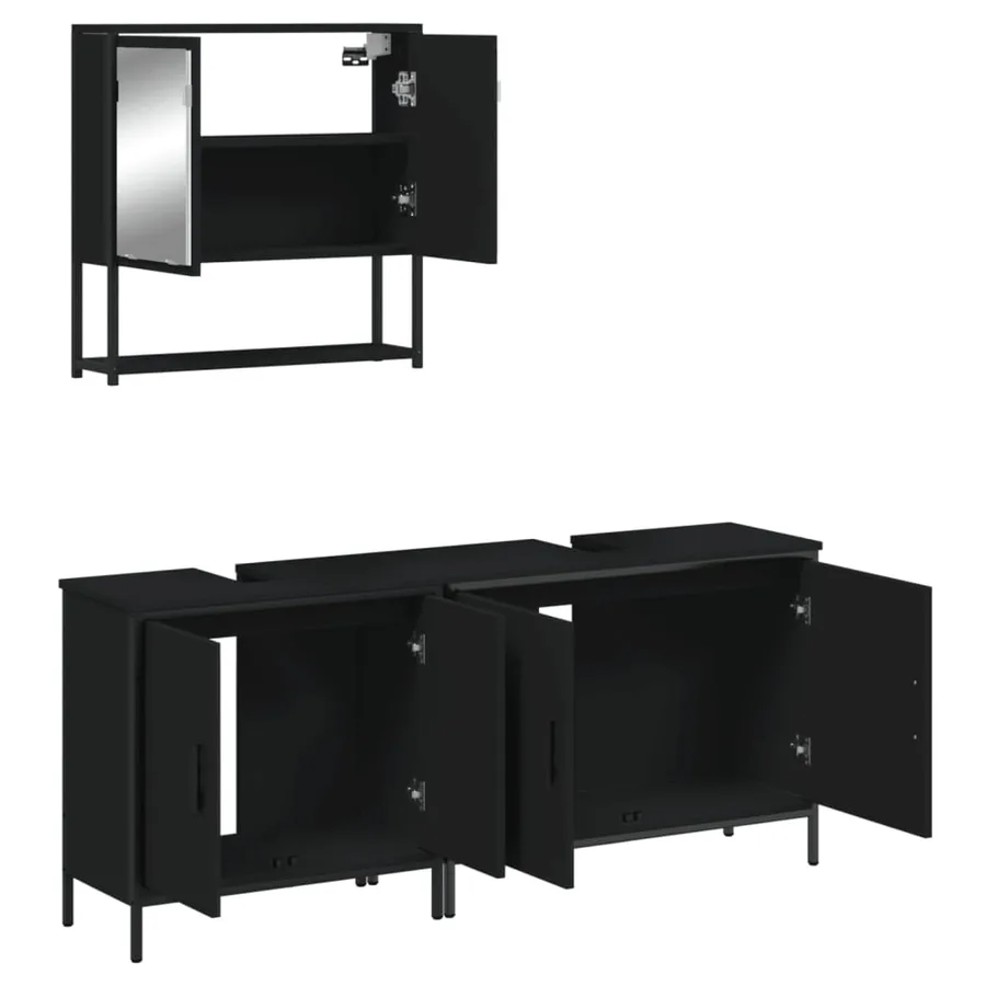 Ensemble de meubles salle de bain 3 pcs noir bois d'ingénierie - 6