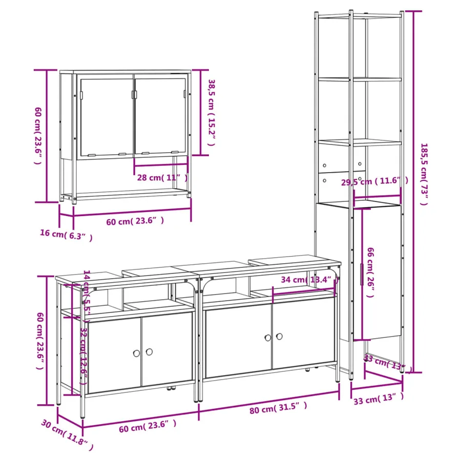 Ensemble de meubles de salle de bain 4 pcs Chêne fumé Bois - 13
