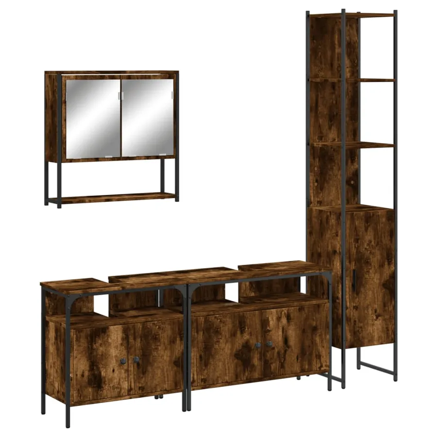 Ensemble de meubles de salle de bain 4 pcs Chêne fumé Bois - 2