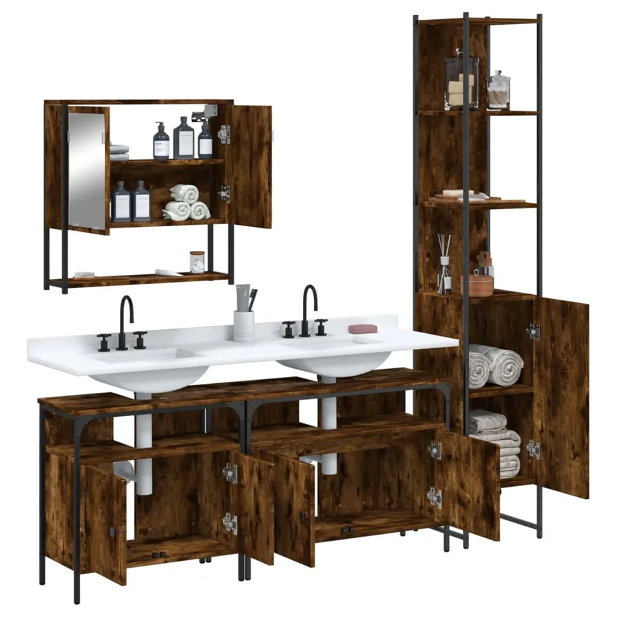 Ensemble de meubles de salle de bain 4 pcs Chêne fumé Bois - 4