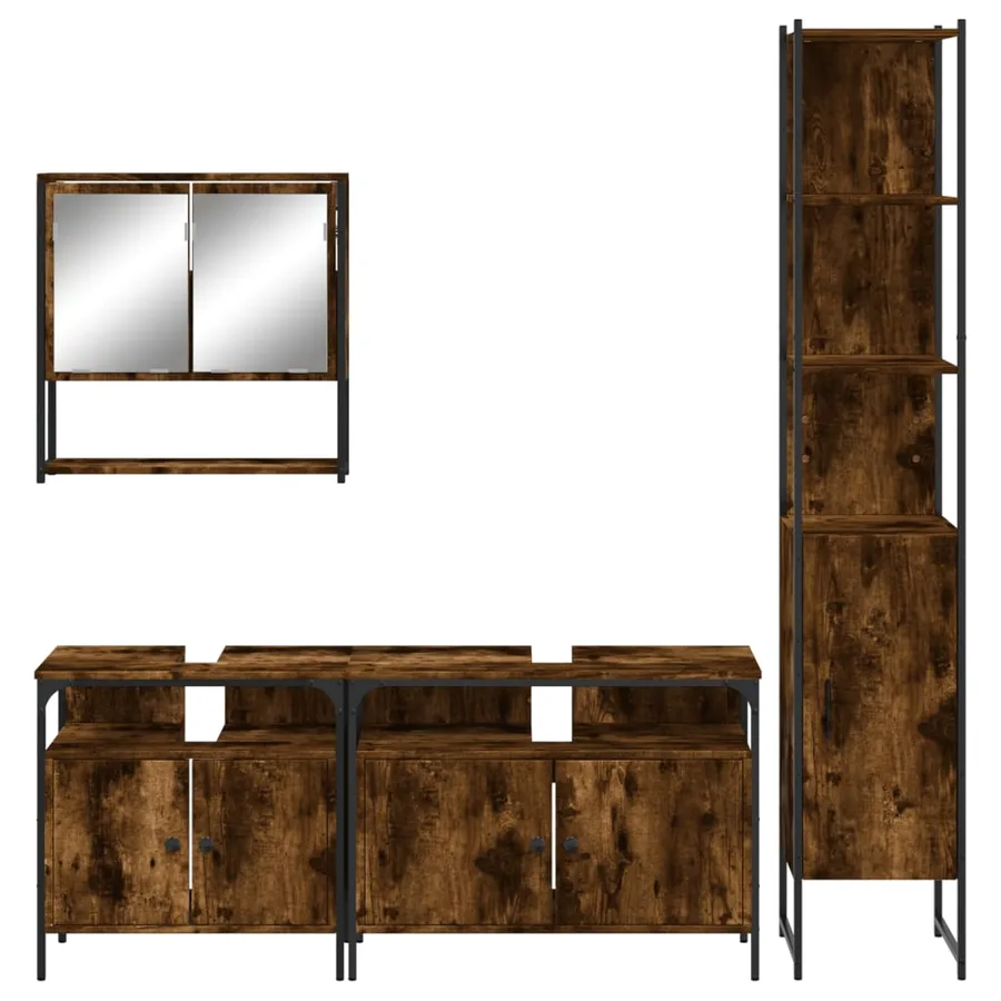 Ensemble de meubles de salle de bain 4 pcs Chêne fumé Bois - 6