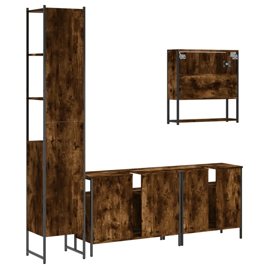 Ensemble de meubles de salle de bain 4 pcs Chêne fumé Bois - 8