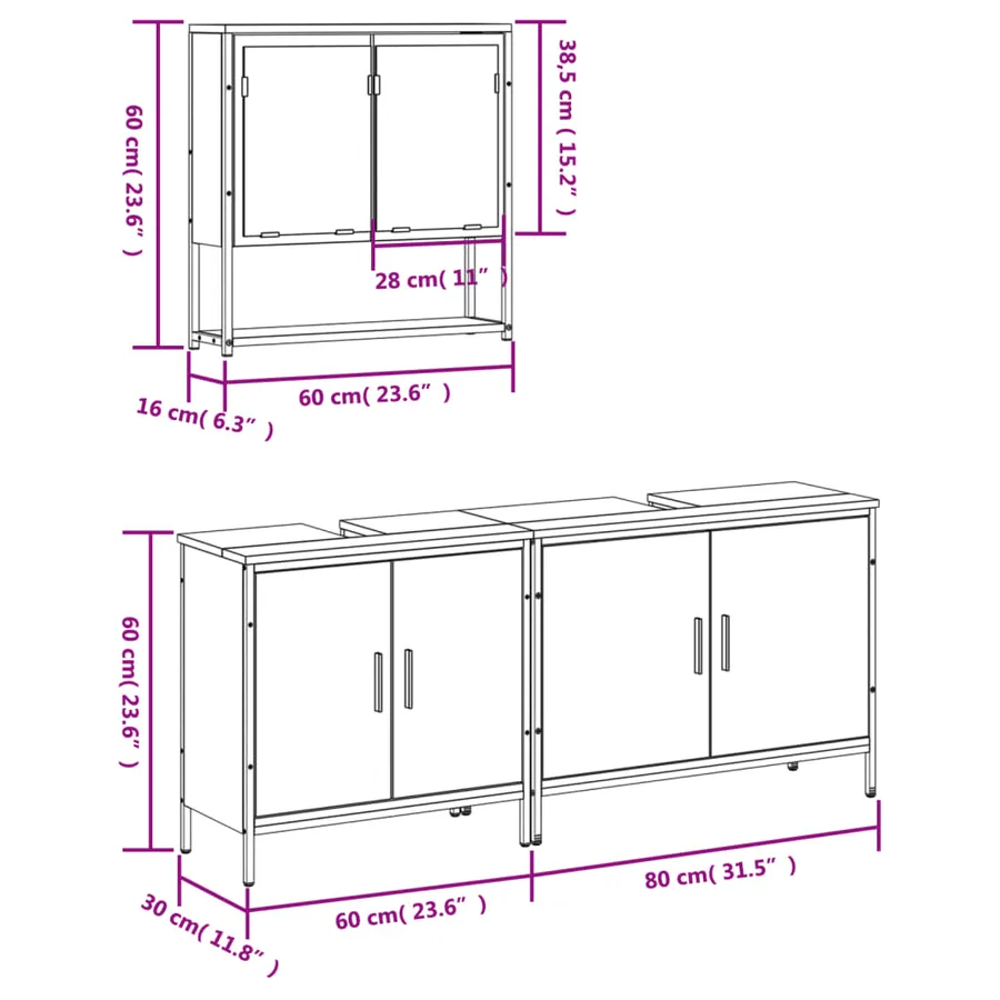 Ensemble de meubles de salle de bain 3 pcs Chêne fumé - 12