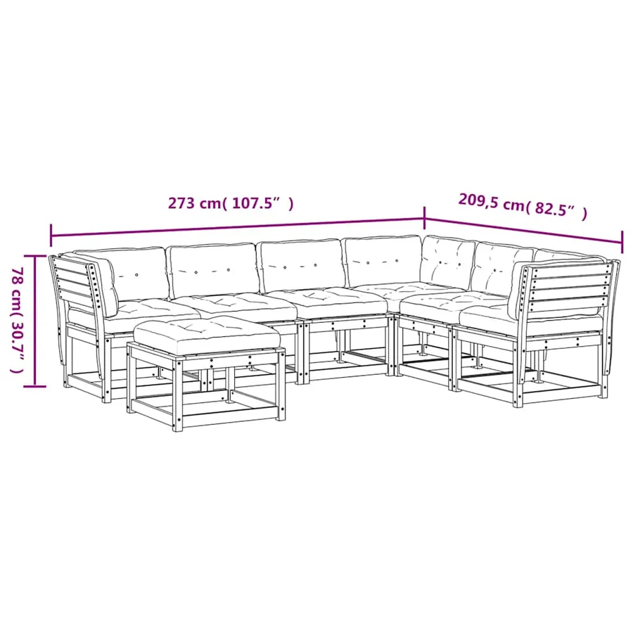 Salon de jardin 7 pcs avec coussins blanc bois de pin massif - 9