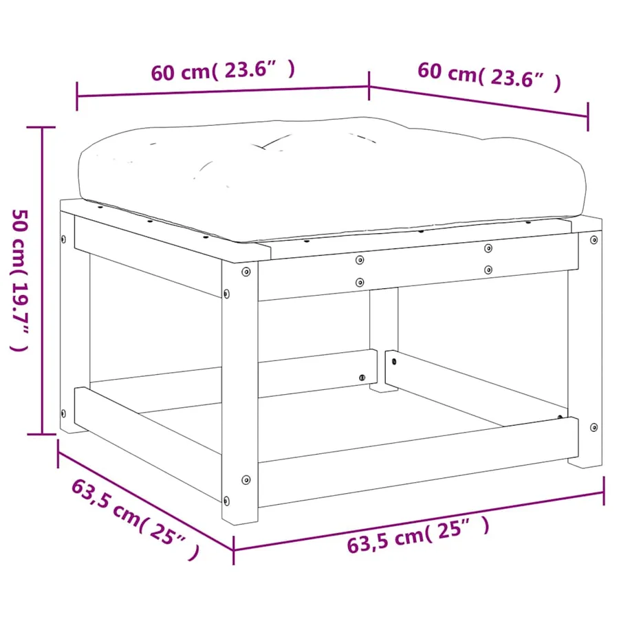Repose-pied de jardin avec coussins blanc bois de pin massif - 10