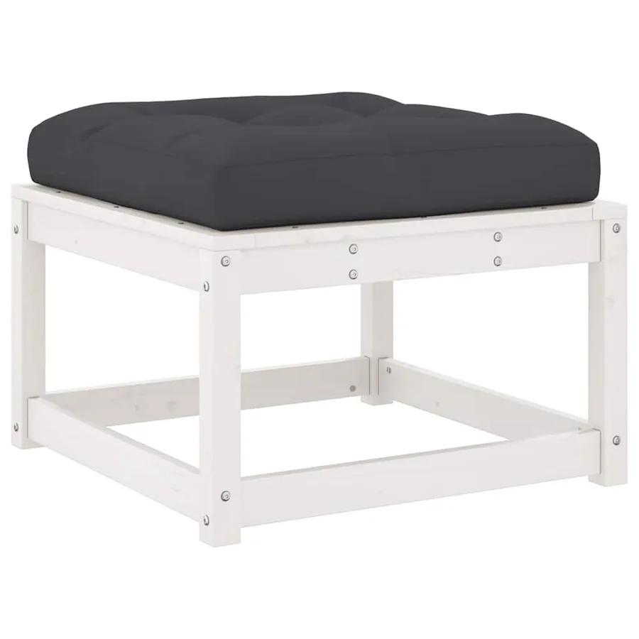Repose-pied de jardin avec coussins blanc bois de pin massif - 2
