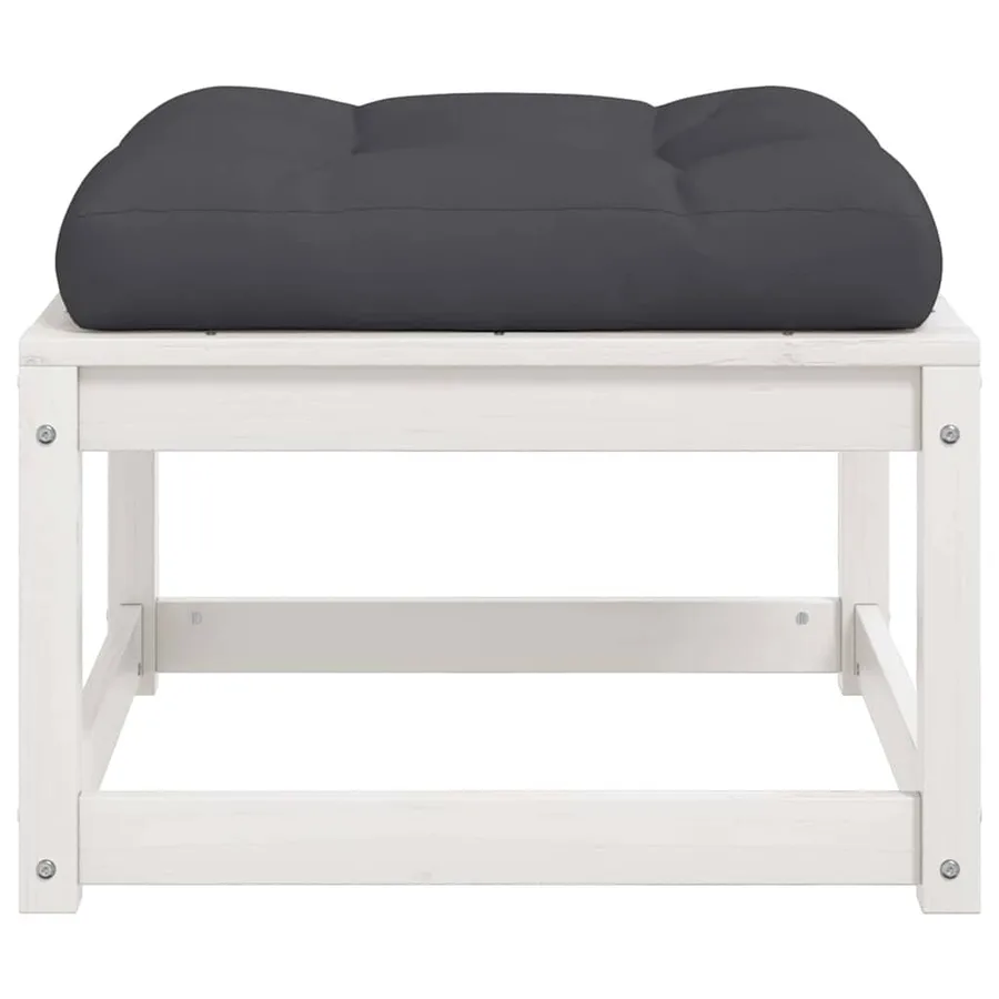 Repose-pied de jardin avec coussins blanc bois de pin massif - 6