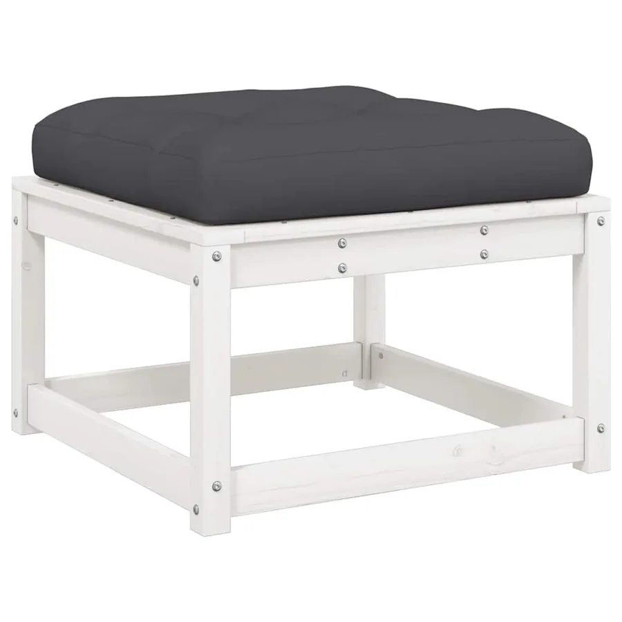 Repose-pied de jardin avec coussins blanc bois de pin massif - 7